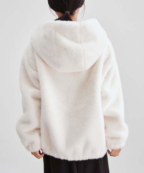 セール】ソリッドカラー フード付き ボア パーカー ジャケット