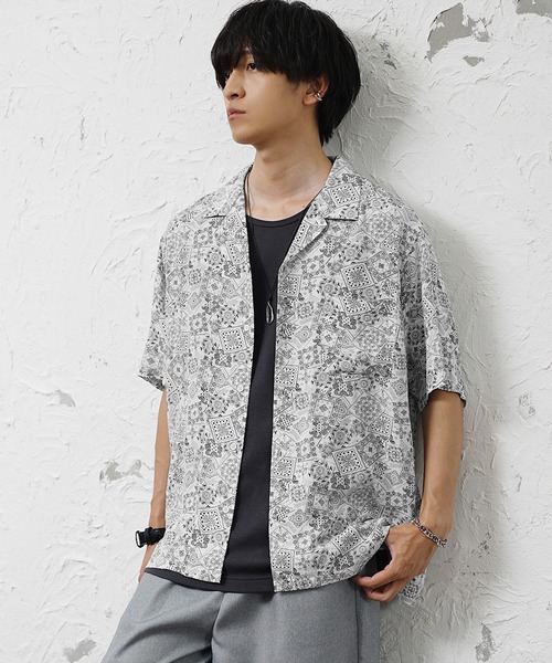 MinoriTY(マイノリティ)の「【MinoriTY】総柄オープンカラー半袖シャツ メンズ 夏服(シャツ/ブラウス・メンズ・ホワイト/ブラック系2/ブラック系3/ブラック系1/オレンジ・M/LL/L)」の19枚目の写真