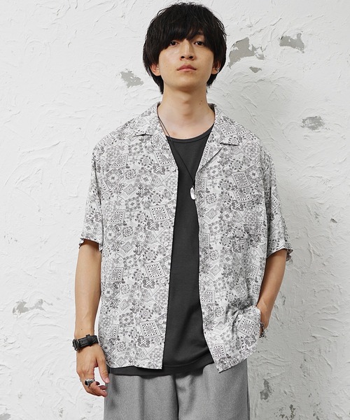 MinoriTY(マイノリティ)の「【MinoriTY】総柄オープンカラー半袖シャツ メンズ 夏服(シャツ/ブラウス・メンズ・ホワイト/ブラック系2/ブラック系3/ブラック系1/オレンジ・M/LL/L)」の20枚目の写真
