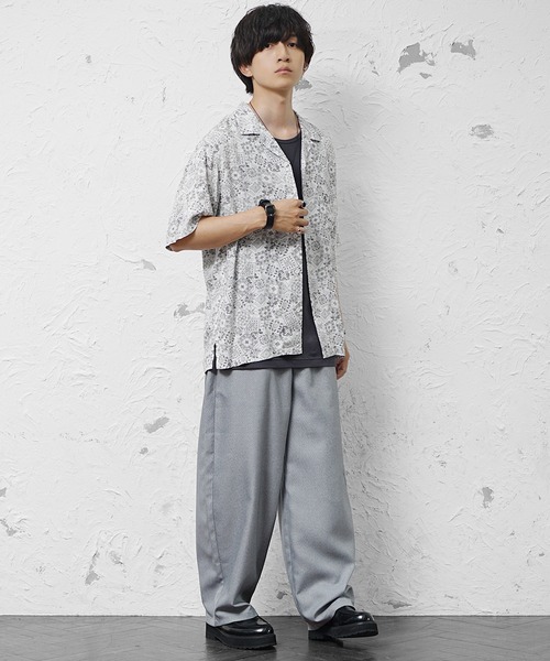 MinoriTY(マイノリティ)の「【MinoriTY】総柄オープンカラー半袖シャツ メンズ 夏服(シャツ/ブラウス・メンズ・ホワイト/ブラック系2/ブラック系3/ブラック系1/オレンジ・M/LL/L)」の6枚目の写真