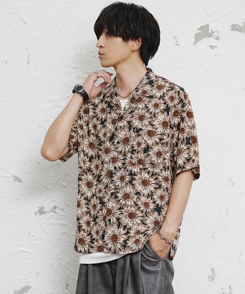 MinoriTY(マイノリティ)の「【MinoriTY】総柄オープンカラー半袖シャツ メンズ 夏服(シャツ/ブラウス・メンズ・ホワイト/ブラック系2/ブラック系3/ブラック系1/オレンジ・M/LL/L)」の13枚目の写真