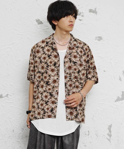 MinoriTY(マイノリティ)の「【MinoriTY】総柄オープンカラー半袖シャツ メンズ 夏服(シャツ/ブラウス・メンズ・ホワイト/ブラック系2/ブラック系3/ブラック系1/オレンジ・M/LL/L)」の14枚目の写真