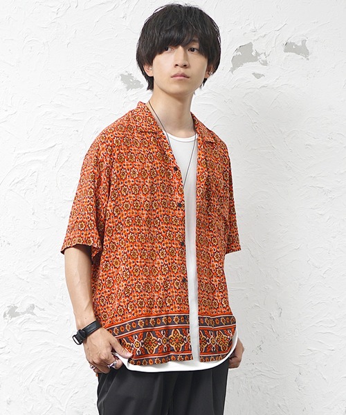 MinoriTY(マイノリティ)の「【MinoriTY】総柄オープンカラー半袖シャツ メンズ 夏服(シャツ/ブラウス・メンズ・ホワイト/ブラック系2/ブラック系3/ブラック系1/オレンジ・M/LL/L)」の17枚目の写真