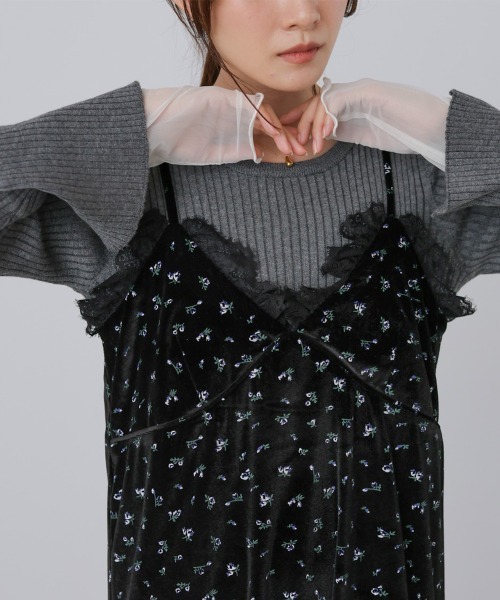 Bab(バブ)の「【初販即完】【選べるサイズ展開】小花柄レース付きベロアキャミワンピース(ワンピース・レディース・アイボリー/ブラック/ブラウン・S/M/L)」の12枚目の写真