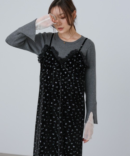 Bab(バブ)の「【初販即完】【選べるサイズ展開】小花柄レース付きベロアキャミワンピース(ワンピース・レディース・アイボリー/ブラック/ブラウン・S/M/L)」の13枚目の写真