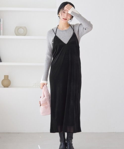 刺繍アソートベロアキャミワンピース/2WAY（ワンピース）｜VIS（ビス