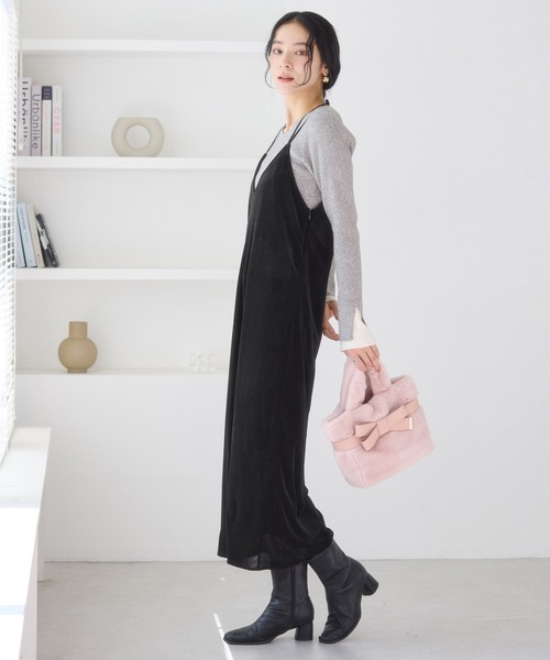 VIS（ビス）の「刺繍アソートベロアキャミワンピース/2WAY（ワンピース・レディース・ブラック/ブラック系その他/ダークブラウン・FREE）」の7枚目の写真