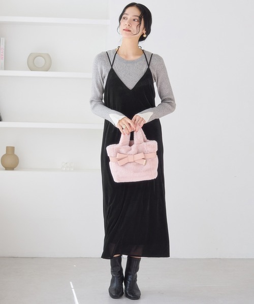 刺繍アソートベロアワンピース/2WAY（ワンピース）｜VIS（ビス