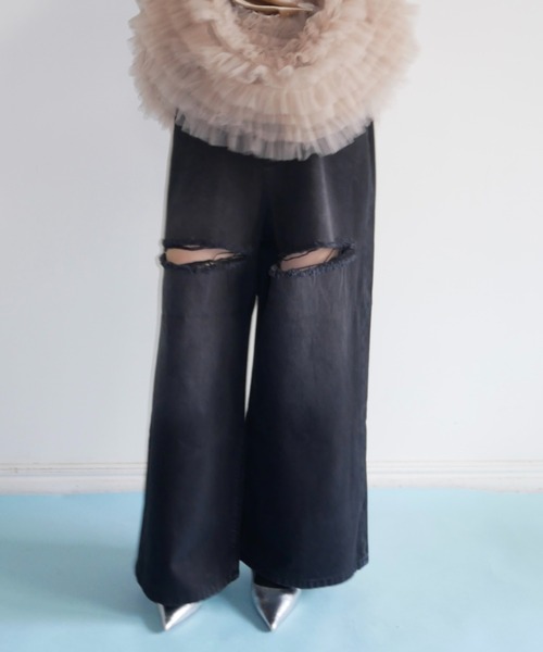 HONEY MI HONEY(ハニーミーハニー)の「boys denim pants(デニムパンツ・レディース・ブラック/アイボリー・FREE)」の1枚目の写真