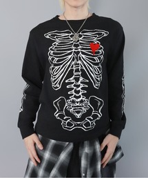 SPINNS(スピンズ)の「短丈ロングスリーブTシャツ/ボーン/骨プリント/ロンT/ショート丈(Tシャツ/カットソー・レディース)」