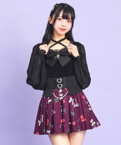 Secret Honey（シークレットハニー）の「クロスホルターリボントップス（Tシャツ/カットソー・レディース・ホワイト×ブラック/ブラック・FREE）」の5枚目の写真