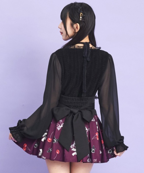 Secret Honey（シークレットハニー）の「クロスホルターリボントップス（Tシャツ/カットソー・レディース・ホワイト×ブラック/ブラック・FREE）」の6枚目の写真