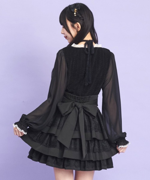 Secret Honey（シークレットハニー）の「クロスホルターリボントップス（Tシャツ/カットソー・レディース・ホワイト×ブラック/ブラック・FREE）」の4枚目の写真