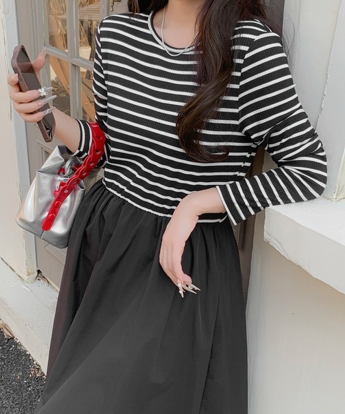 by LEGNA(バイレグナ)の「撥水加工ロングスリーブドッキングワンピース(ワンピース・レディース・ブラック×ホワイト/ダークブラウン/ベージュ/ブラック/ホワイト・MEDIUM/LARGE)」の7枚目の写真