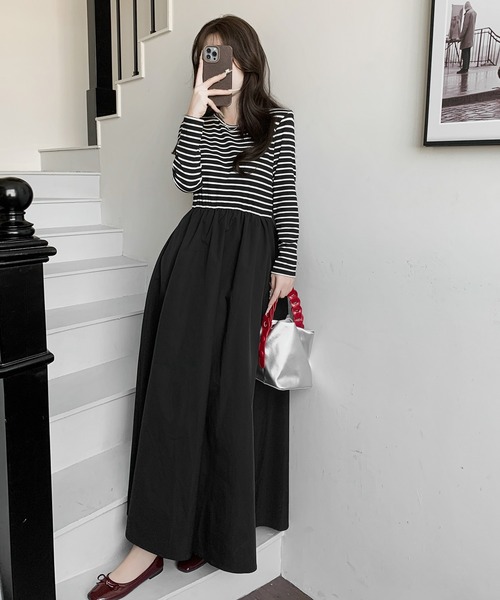 by LEGNA(バイレグナ)の「撥水加工ロングスリーブドッキングワンピース(ワンピース・レディース・ブラック×ホワイト/ダークブラウン/ベージュ/ブラック/ホワイト・MEDIUM/LARGE)」の8枚目の写真