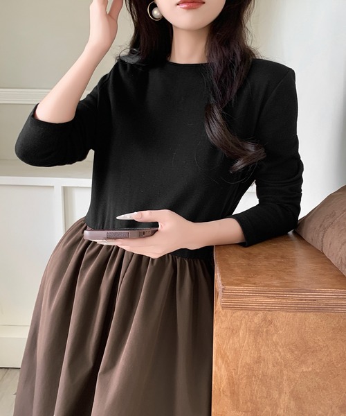 by LEGNA(バイレグナ)の「撥水加工ロングスリーブドッキングワンピース(ワンピース・レディース・ブラック×ホワイト/ダークブラウン/ベージュ/ブラック/ホワイト・MEDIUM/LARGE)」の12枚目の写真
