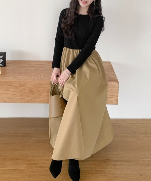 セール】ドッキング長袖ワンピース【撥水加工】（ワンピース）｜by