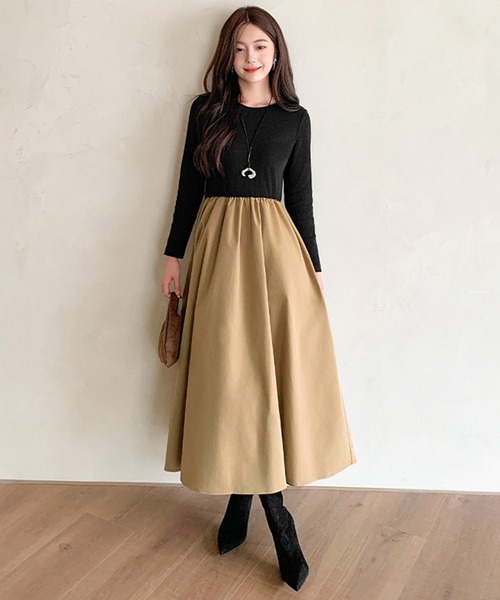 by LEGNA(バイレグナ)の「撥水加工ロングスリーブドッキングワンピース(ワンピース・レディース・ブラック×ホワイト/ダークブラウン/ベージュ/ブラック/ホワイト・MEDIUM/LARGE)」の19枚目の写真