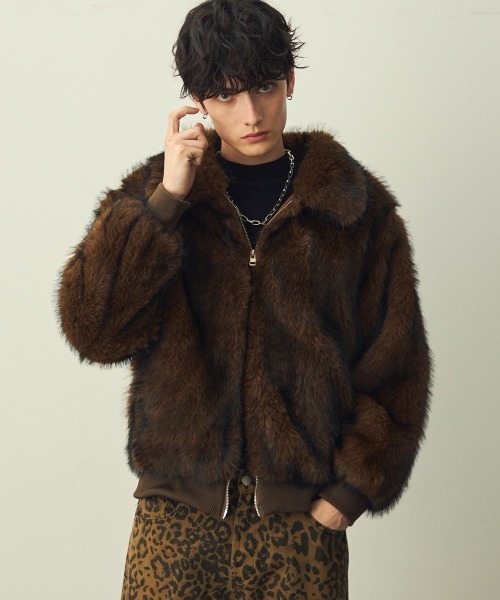 ダブルジップファーブルゾン セール】Double-zip faux fur blouson / ダブルジップエコファー