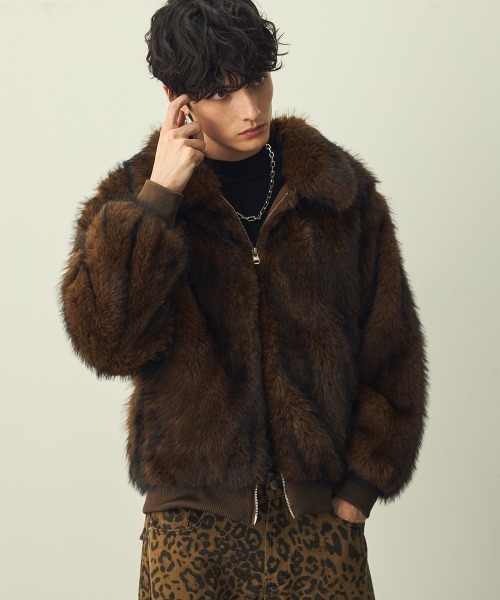 セール】Double-zip faux fur blouson / ダブルジップエコファー