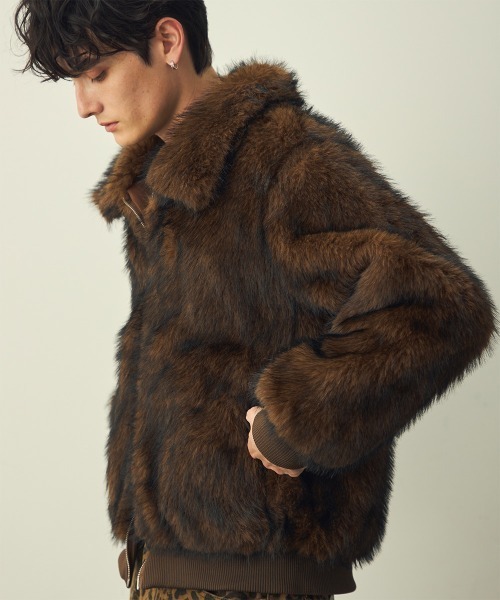 Shoowtime(ショウタイム)の「Double-zip faux fur blouson / ダブルジップエコファーブルゾン(ブルゾン・メンズ・ブラウン系/グレー系・MEDIUM/LARGE/X-LARGE)」の16枚目の写真
