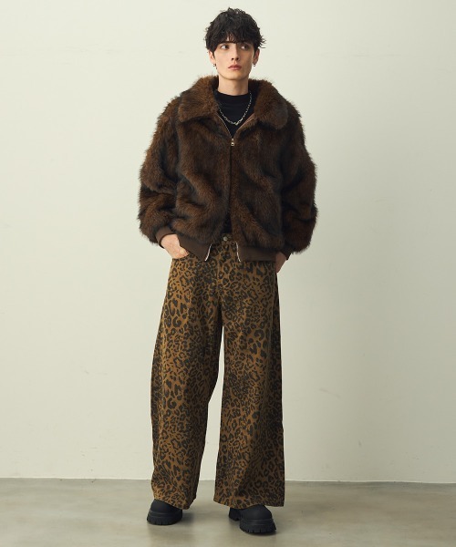 ダブルジップファーブルゾン セール】Double-zip faux fur blouson / ダブルジップエコファー