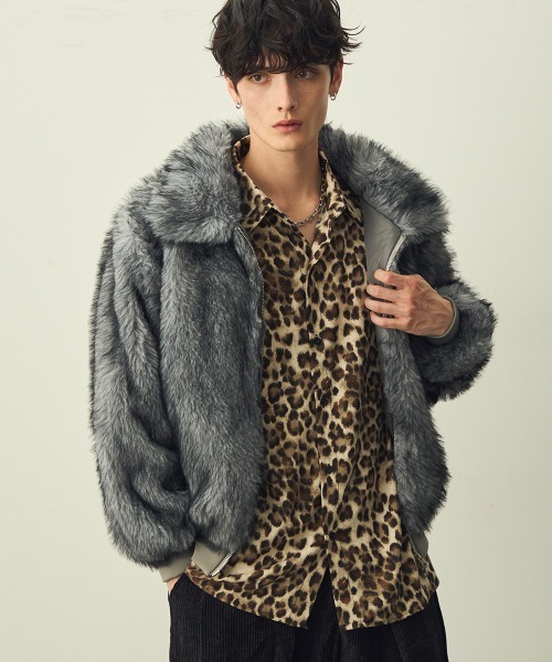 ダブルジップファーブルゾン セール】Double-zip faux fur blouson / ダブルジップエコファー