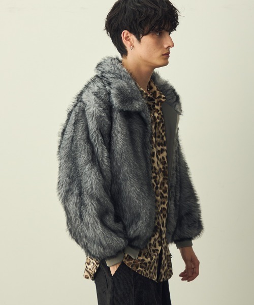 ダブルジップファーブルゾン セール】Double-zip faux fur blouson / ダブルジップエコファー