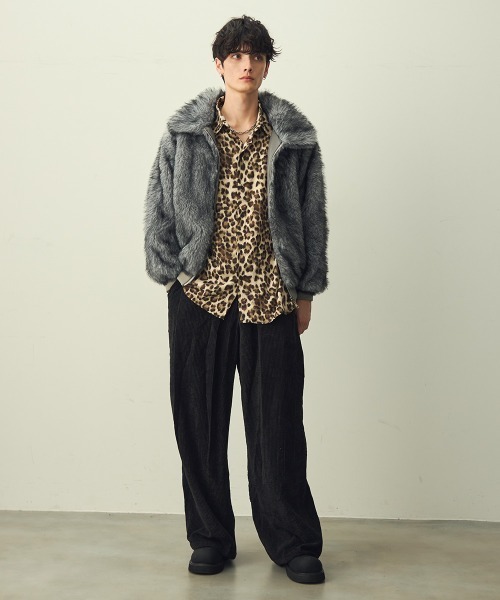 ダブルジップファーブルゾン セール】Double-zip faux fur blouson / ダブルジップエコファー