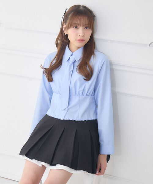 ems excite（エムズエキサイト）の「ネクタイ付レースBL（シャツ/ブラウス・レディース・ライトグレー/ホワイト/ブルー・FREE）」の4枚目の写真