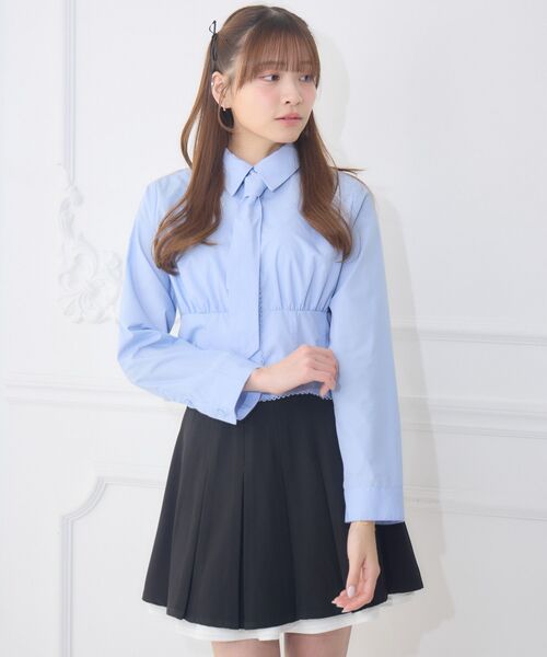 ems excite（エムズエキサイト）の「ネクタイ付レースBL（シャツ/ブラウス・レディース・ライトグレー/ホワイト/ブルー・FREE）」の11枚目の写真