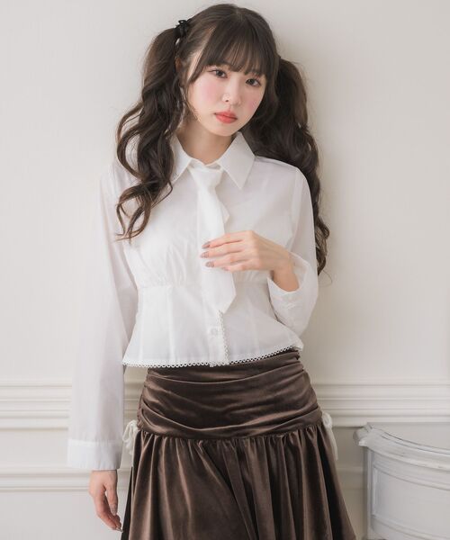 ems excite（エムズエキサイト）の「ネクタイ付レースBL（シャツ/ブラウス・レディース・ライトグレー/ホワイト/ブルー・FREE）」の19枚目の写真