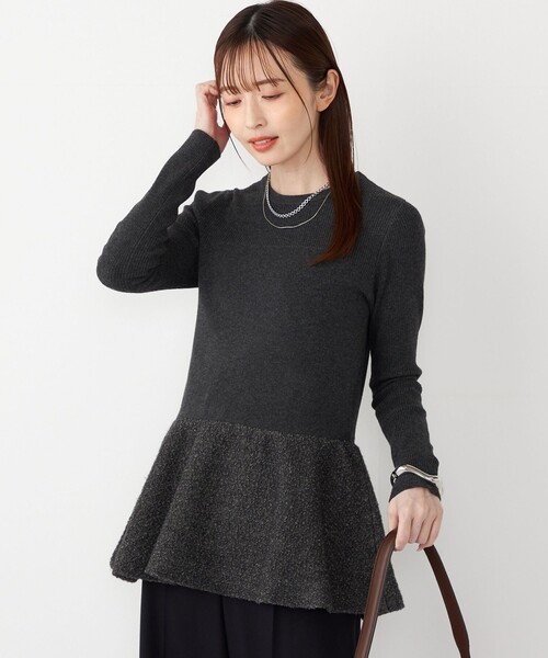 SHIPS Colors(シップス カラーズ)の「SHIPS Colors:〈手洗い可能〉ブークレ コンビ ペプラム ニット◇(ニット/セーター・レディース・グレー/オフホワイト・ONE SIZE)」の10枚目の写真