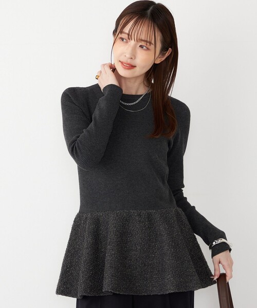 SHIPS Colors(シップス カラーズ)の「SHIPS Colors:〈手洗い可能〉ブークレ コンビ ペプラム ニット◇(ニット/セーター・レディース・グレー/オフホワイト・ONE SIZE)」の11枚目の写真