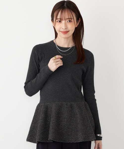 SHIPS Colors(シップス カラーズ)の「SHIPS Colors:〈手洗い可能〉ブークレ コンビ ペプラム ニット◇(ニット/セーター・レディース・グレー/オフホワイト・ONE SIZE)」の12枚目の写真