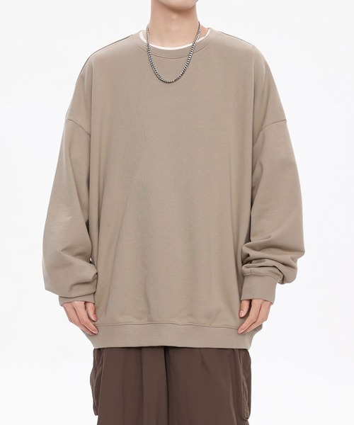 aimoha（アイモハ）の「ドロップショルダークルースウェット(裏毛)/Drop shoulder crew sweatshirt (AW)（スウェット・メンズ・ブラウン/ブラック/グリーン/ライトグレー/ベージュ・LARGE/X-LARGE/MEDIUM）」の4枚目の写真