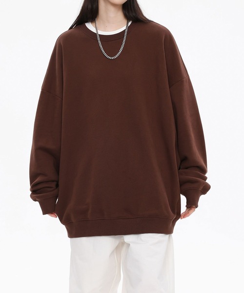 aimoha（アイモハ）の「ドロップショルダークルースウェット(裏毛)/Drop shoulder crew sweatshirt (AW)（スウェット・メンズ・ブラウン/ブラック/グリーン/ライトグレー/ベージュ・LARGE/X-LARGE/MEDIUM）」の3枚目の写真