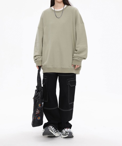 aimoha（アイモハ）の「ドロップショルダークルースウェット(裏毛)/Drop shoulder crew sweatshirt (AW)（スウェット・メンズ・ブラウン/ブラック/グリーン/ライトグレー/ベージュ・LARGE/X-LARGE/MEDIUM）」の14枚目の写真