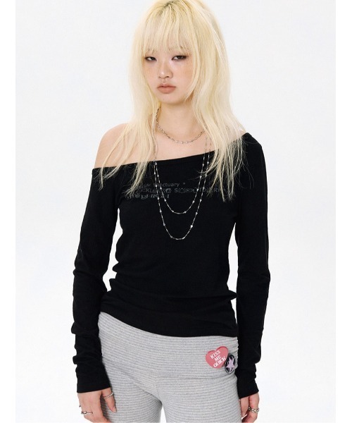 runningHIGH(ランニングハイ)の「A'GEM/9 × .kom 『runningHIGH/ランニングハイ』 ONE OFF SHOULDER L/S TEE/ワンオフショルダー 長袖Tシャツ(Tシャツ/カットソー・レディース・ブラック/ホワイト/グレー・FREE)」の12枚目の写真