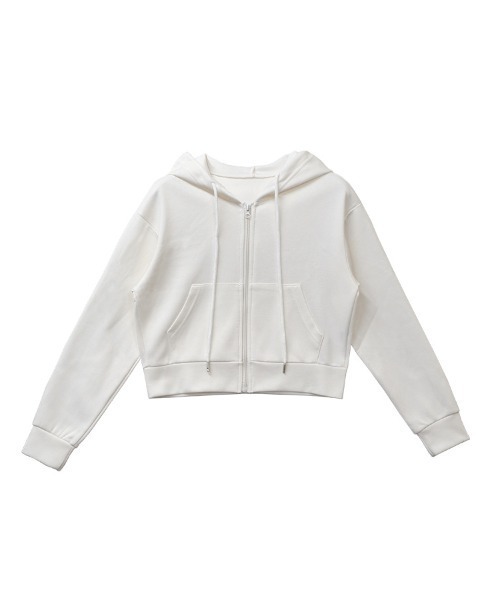 CLOTHY（クロシィ）の「【ショート丈でスタイルアップ。上品に着こなすカジュアル。】ショート丈ジップパーカー（パーカー・レディース・ブラック/グレー/オフホワイト・MEDIUM/LARGE）」の20枚目の写真