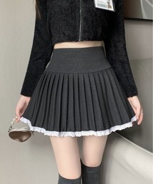 kirakiraShop（キラキラショップ）の「レース パイピング ミニ プリーツ スカート（スカート）」