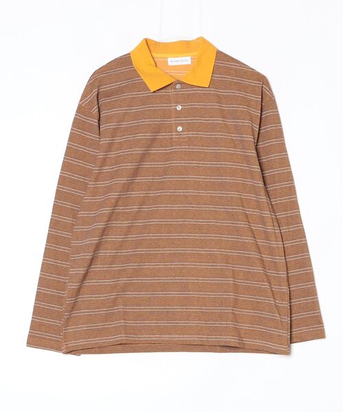 BLANK HOTEL(ブランクホテル)の「Contrast Collar Stripe Long Sleeve Polo / 配色襟ボーダーロングスリーブポロシャツ(ポロシャツ・メンズ・ブラウン/チャコールグレー・L/M/S)」の2枚目の写真