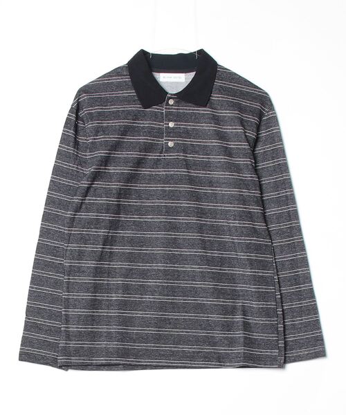 BLANK HOTEL(ブランクホテル)の「Contrast Collar Stripe Long Sleeve Polo / 配色襟ボーダーロングスリーブポロシャツ(ポロシャツ・メンズ・ブラウン/チャコールグレー・L/M/S)」の1枚目の写真