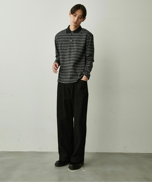 BLANK HOTEL(ブランクホテル)の「Contrast Collar Stripe Long Sleeve Polo / 配色襟ボーダーロングスリーブポロシャツ(ポロシャツ・メンズ・ブラウン/チャコールグレー・L/M/S)」の14枚目の写真