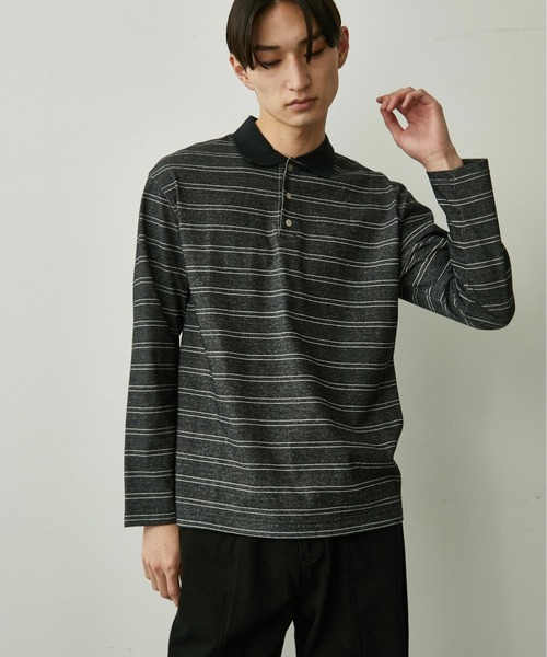 BLANK HOTEL(ブランクホテル)の「Contrast Collar Stripe Long Sleeve Polo / 配色襟ボーダーロングスリーブポロシャツ(ポロシャツ・メンズ・ブラウン/チャコールグレー・L/M/S)」の6枚目の写真