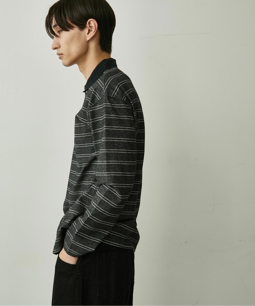 BLANK HOTEL(ブランクホテル)の「Contrast Collar Stripe Long Sleeve Polo / 配色襟ボーダーロングスリーブポロシャツ(ポロシャツ・メンズ・ブラウン/チャコールグレー・L/M/S)」の7枚目の写真