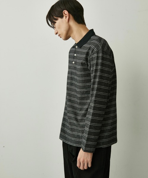 BLANK HOTEL(ブランクホテル)の「Contrast Collar Stripe Long Sleeve Polo / 配色襟ボーダーロングスリーブポロシャツ(ポロシャツ・メンズ・ブラウン/チャコールグレー・L/M/S)」の9枚目の写真
