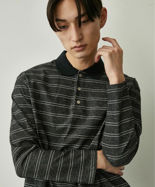 BLANK HOTEL(ブランクホテル)の「Contrast Collar Stripe Long Sleeve Polo / 配色襟ボーダーロングスリーブポロシャツ(ポロシャツ・メンズ・ブラウン/チャコールグレー・L/M/S)」の12枚目の写真
