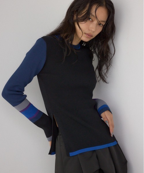 セール】【PLUS】カラーブロッキングリブニット（ニット/セーター