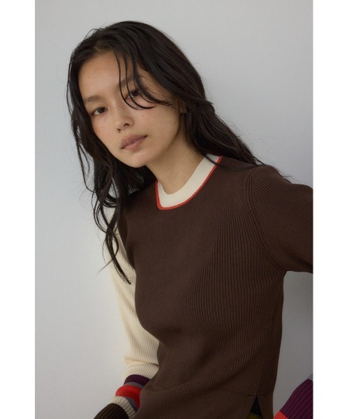 AZUL by moussy（アズールバイマウジー）の「【PLUS】カラーブロッキングリブニット（ニット/セーター・レディース・ブラウン系その他/ブラック系その他/グリーン系その他2・FREE）」の15枚目の写真